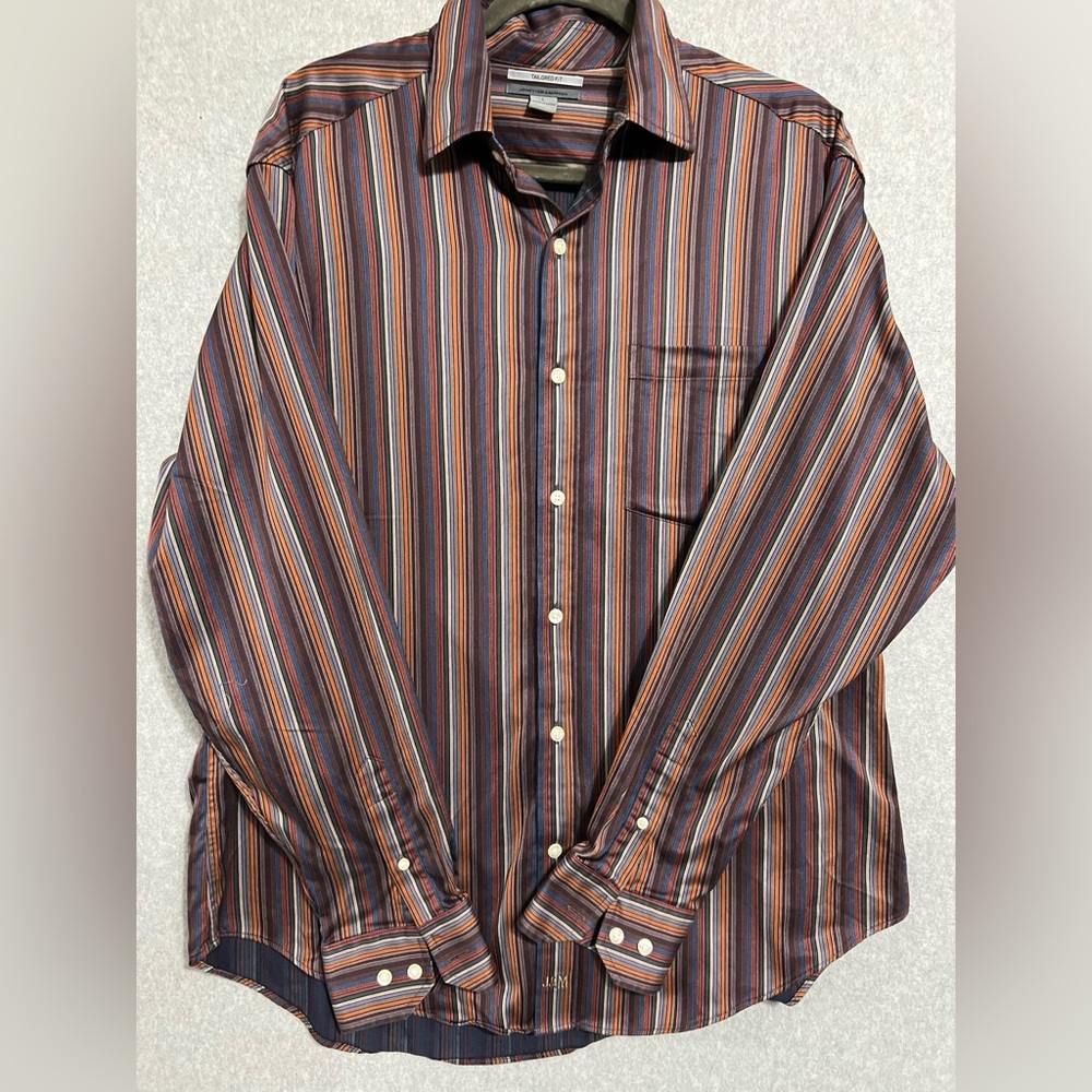 Johnston & Murphy Men’s Striped Button-Down Shirt - Brown, Blue, Orange